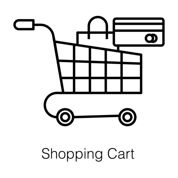 Shopping Cart Credit Card Denoting Buying Purchasing Concept Line Icon — Stock Vector