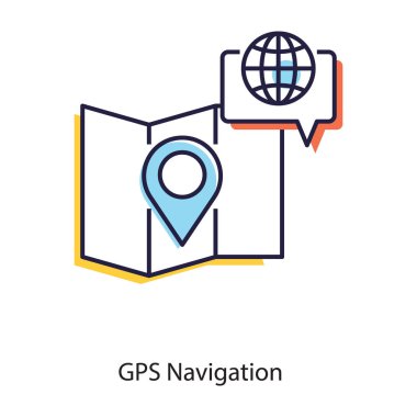 Üç katlı kağıt, konum haritası, düz stil GPS simgesi.