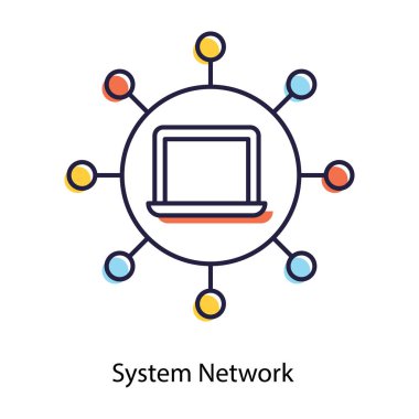 Laptop sistem ağ vektörüyle çevrili.