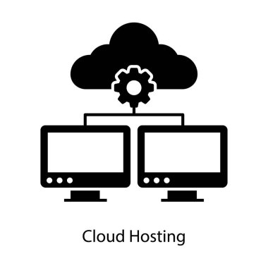 Teçhizat ve bulut ile monitör, bulut sunucu simgesi 