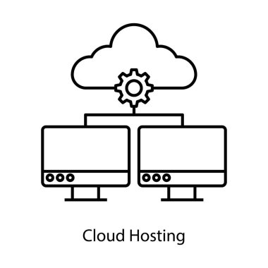 Teçhizat ve bulut ile monitör, bulut sunucu simgesi 