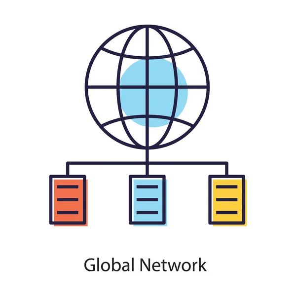 Projeto Vetorial Plano Ícone Rede Global Fundo Isolado —  Vetores de Stock