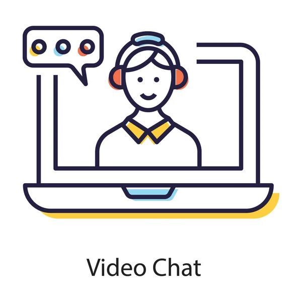 Video Chat Icono Diseño Plano Vector — Vector de stock