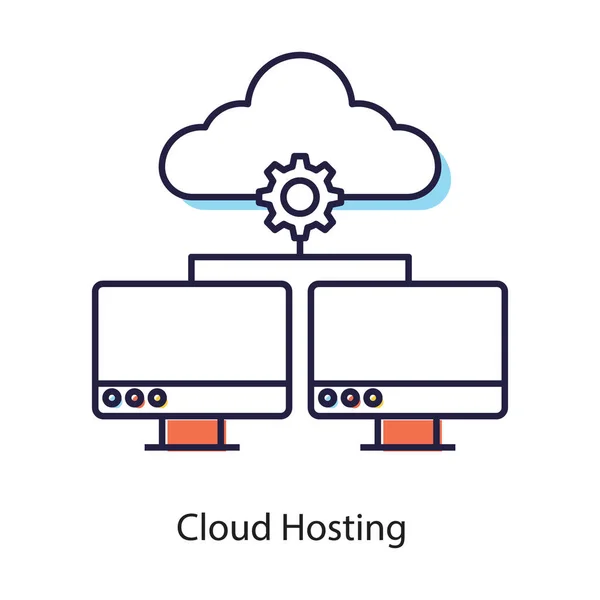 Moniteur Avec Engrenage Cloud Icône Hébergement Cloud — Image vectorielle