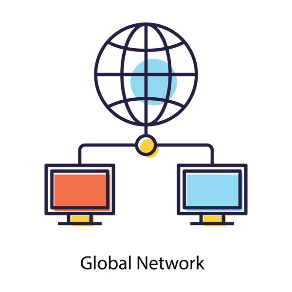 Globe Connecté Avec Des Moniteurs Icône Réseau Mondial Données — Image vectorielle