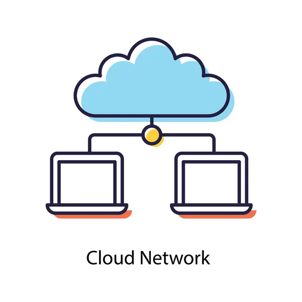 Mrak Propojený Notebooky Ikona Cloudové Sítě — Stockový vektor