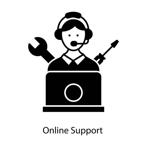 Male Avatar Wearing Headphone Mic Front Laptop Concept Online Support — Stock Vector