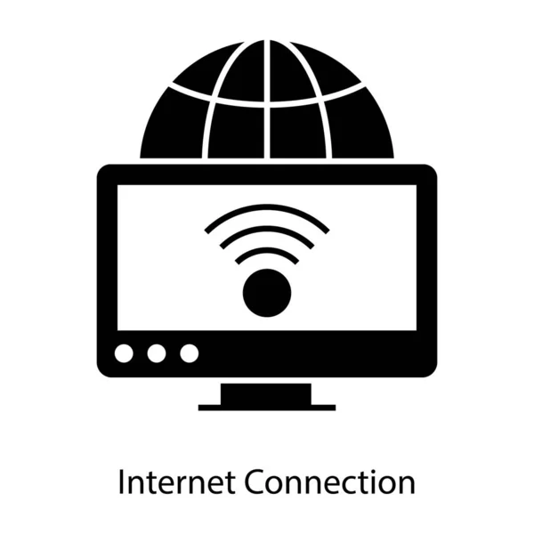 モニター内の無線Lan信号 インターネット接続アイコン — ストックベクタ