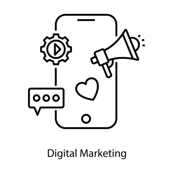 Megáfono Con Concepto Móvil Icono Marketing Digital — Vector de stock
