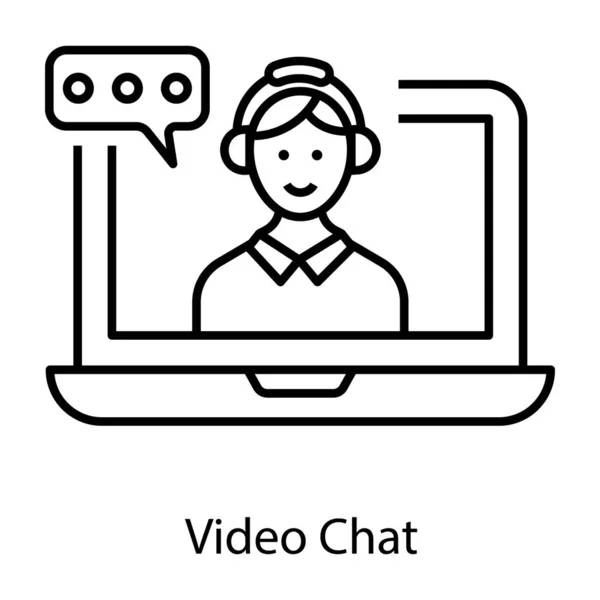 Vídeo Chat Ícone Vetor Linha Design — Vetor de Stock