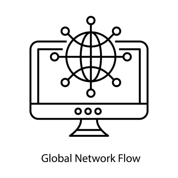 Глобус Сетевыми Узлами Значок Глобального Сетевого Потока — стоковый вектор