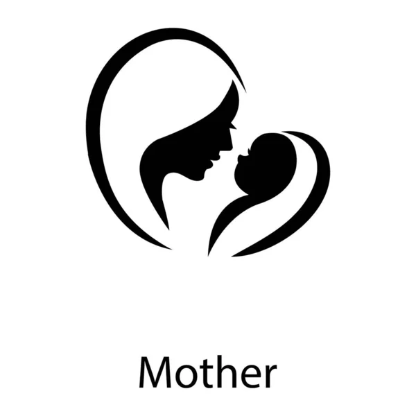 Madre Con Bebé Icono Símbolo Madre Diseño Lleno — Vector de stock