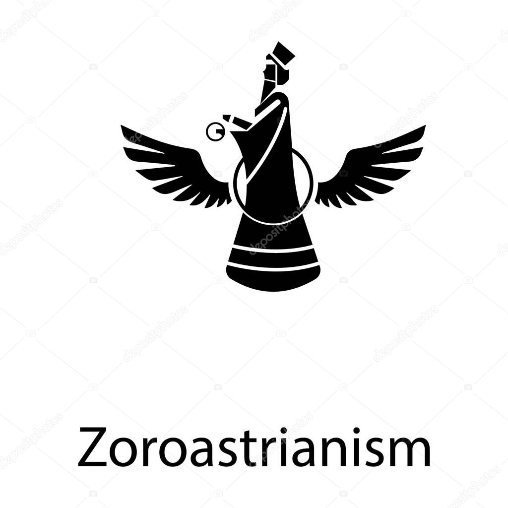 Zoroastrianism, spiritual symbol icon in solid design.