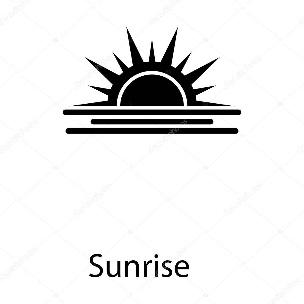 Solid vector design of sunrise, morning symbol icon