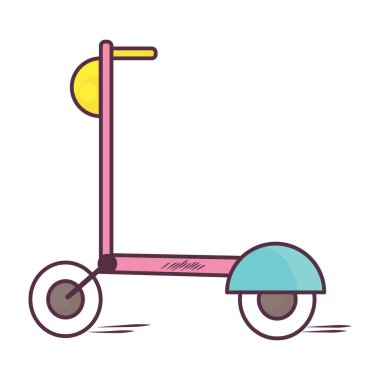 İki tekerlekli araç, elinde scooter vektörü çizilmiş çizgi film tarzı. 