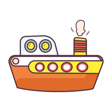 Baby toy cruise ship vector, flat doodle icon style 