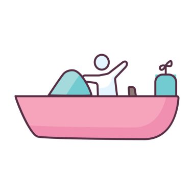 Bebek oyuncağı motorlu tekne vektörü, düz karalama simgesi biçimi 