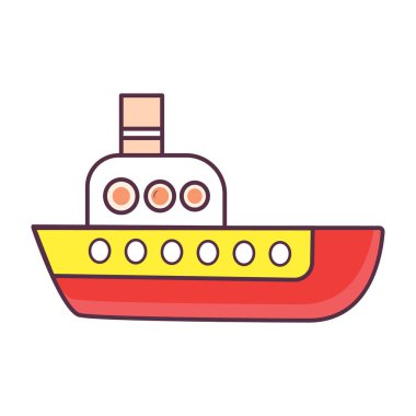 Baby toy cruise ship vector, flat doodle icon style 