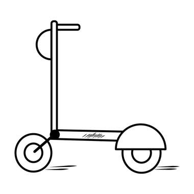 İki tekerlekli araç, elinde scooter vektörü çizilmiş çizgi film tarzı. 