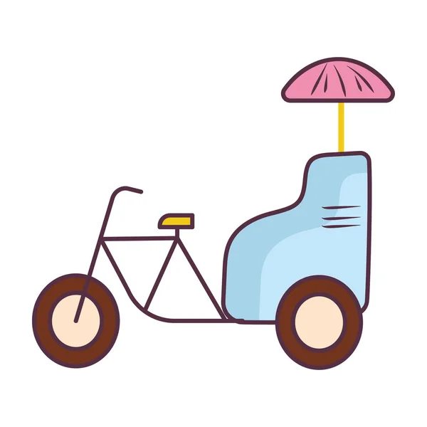 Cycle Rickshaw Doodle Drawing Icon Flat Hand Drawn Cartoon — 图库矢量图片