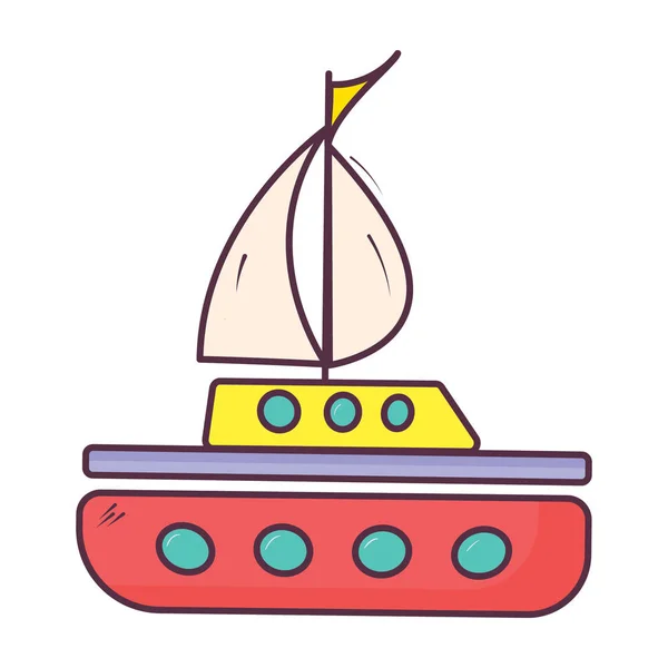 Baby Spielzeug Kreuzfahrtschiff Vektor Flaches Doodle Symbol Stil — Stockvektor