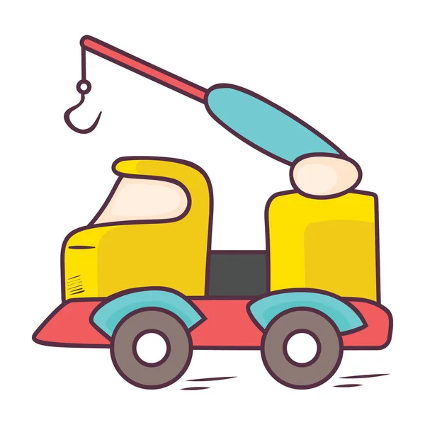 Crochet Grue Sur Camion Logistique Plat Style Icône Dessinée Main — Image vectorielle