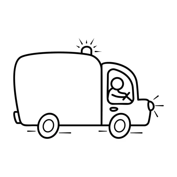 Medical emergency transportation, ambulance vector in line cartoon style