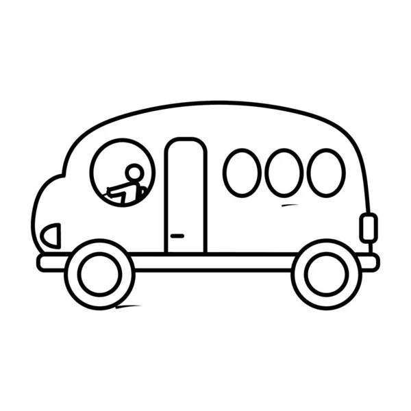 Niños Juguete Dibujos Animados Vector Autobús Línea Dibujado Mano Estilo — Vector de stock