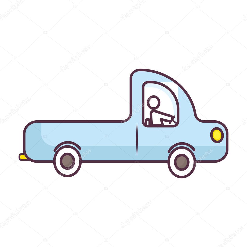 Hand drawn logistic loader, flatbed truck in doodle vector design