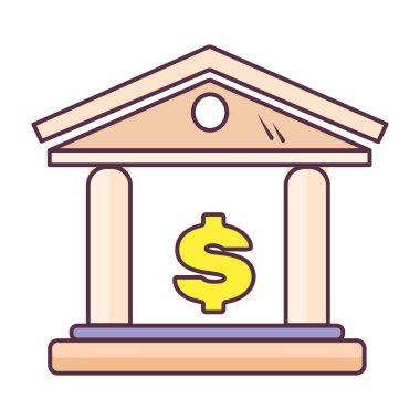 Banka altyapısını, finans enstitüsünü gösteren dolar içeren bir bina.,  