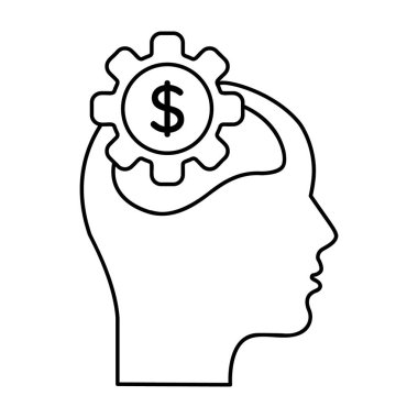 İnsan kafasının içinde beyin fırtınası, çizgi vektör tasarımı 