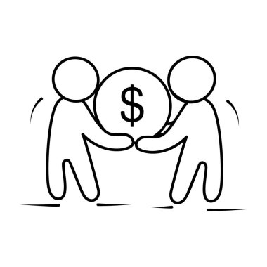 Hissedarlar, satır düzenlenebilir vektör, para tutan iki adam 