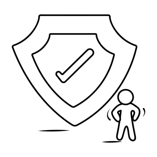 Linienvektordesign Des Verifizierten Sicherheitssymbols Schutzschild Ideal Für Mobile App Und — Stockvektor