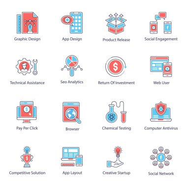 Seo web sitesi düz simgeler, projenizin görünümünü ve özünü son derece geliştirebilir. Bu seti yakalayın ve ilgili projelerde bu düzenlenebilir ve havalı vektörleri kullanarak eğlenin.