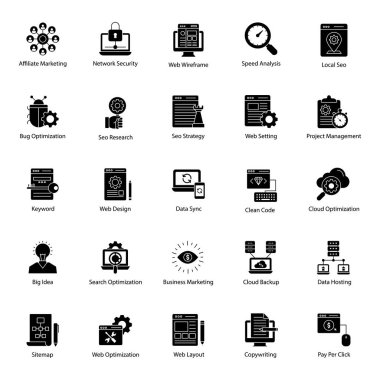 Seo web sitesi sembol simgeleri, projenizin görünümünü ve özünü son derece geliştirebilir. Bu seti yakalayın ve ilgili projelerde bu düzenlenebilir ve havalı vektörleri kullanarak eğlenin.