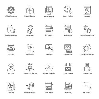 Seo web sitesi çizgisi simgeleri, projenizin görünümünü ve özünü son derece geliştirebilir. Bu seti yakalayın ve ilgili projelerde bu düzenlenebilir ve havalı vektörleri kullanarak eğlenin.