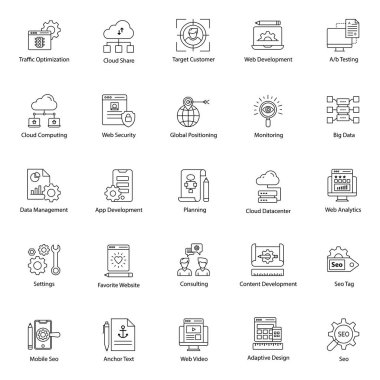 Seo web sitesi çizgisi simgeleri, projenizin görünümünü ve özünü son derece geliştirebilir. Bu seti yakalayın ve ilgili projelerde bu düzenlenebilir ve havalı vektörleri kullanarak eğlenin.