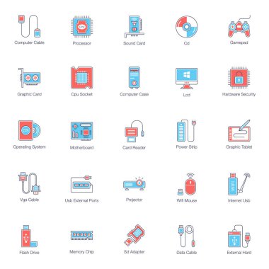 Bilgisayar donanımı düz simgeler paketi. Teknolojik olarak yaratıcı ve düzenlenebilir bir paket getiriyoruz. İndirme linkine tıklayarak bu paketi yakala.