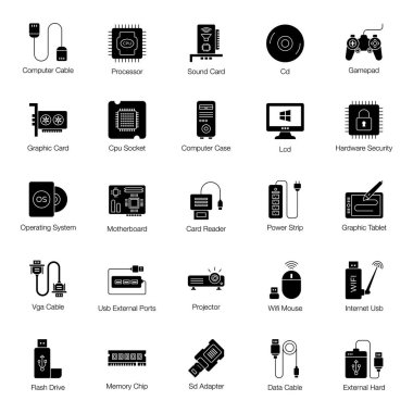 Bilgisayar donanımı sembol paketleri. Teknolojik olarak yaratıcı ve düzenlenebilir bir paket getiriyoruz. İndirme linkine tıklayarak bu paketi yakala