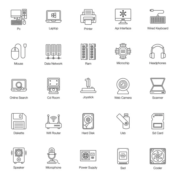 Paquete Iconos Línea Hardware Estamos Trayendo Paquete Tecnológicamente Creativo Editable — Vector de stock