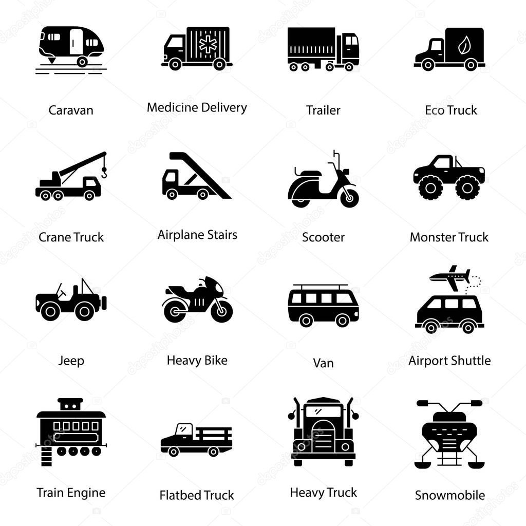 Delivery transport filled icons pack having editable quality and cool designs which can be useful to your online automobile icons designs, grab this pack by clicking on the download link.