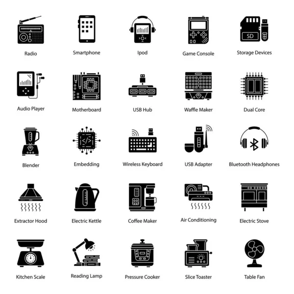 Nous Présentons Une Collection Appareils Électroménagers Gadget Appareils Modifiables Icônes — Image vectorielle
