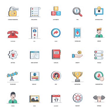 Burada düz renkli simgeler seti var. Renkli ve çekici koleksiyon bu sürüyü diğerlerinden farklı kılıyor. İndirme düğmesine tıklayın.