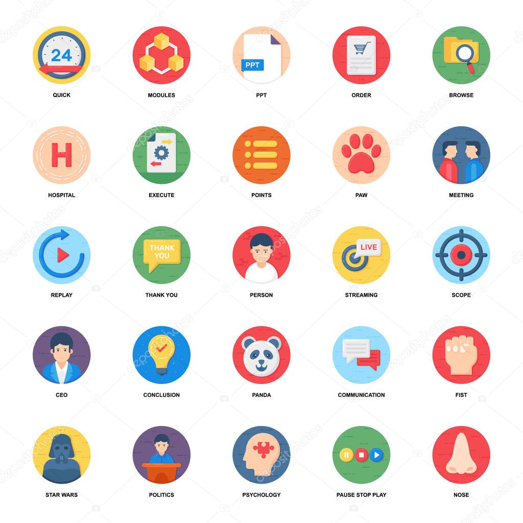 Here is a flat colorful icons set of business. The colorful and attractive collection make  this pack stand out from the rest. Click the download button.