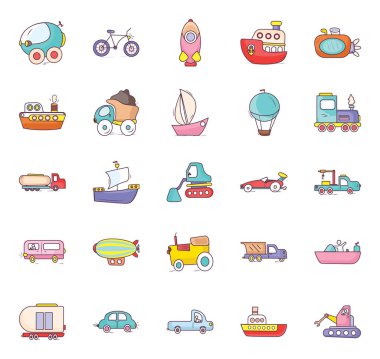 Çevrimiçi otomobil simgeleriniz için kullanışlı olabilecek düzenlenebilir kalite ve havalı tasarımlara sahip karikatür aktarım biçimi simgeleri, bu paketi indirme linkine tıklayarak alın.