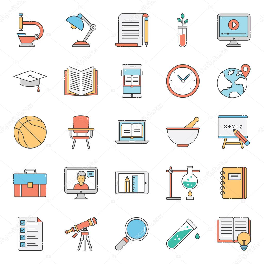 Here we bring you an amazing collection of educational accessories flat icons. These vectors are perfect for educational design projects. Feel free to download!
