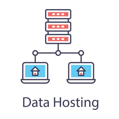 Veritabanı bağlı teknoloji, veri sunucu simgesi düz vektör 