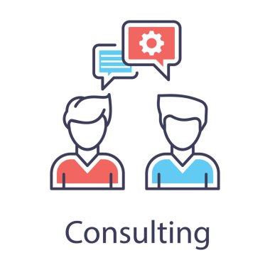 Düz tasarımda insanlar iletişim konsepti, danışmanlık simgesi.