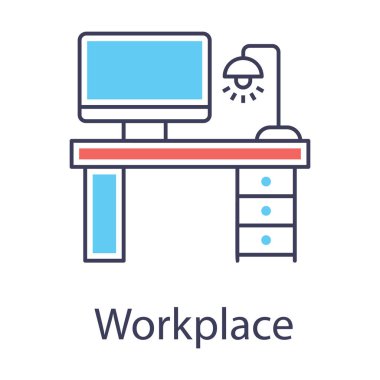 Ofis içi mobilyalar, düz tasarımın işyeri simgesi 