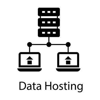 Veritabanı bağlı teknoloji, veri sunucu simgesi katı vektör 